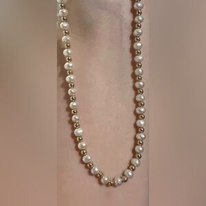 14K Gold and Pearl Bead Necklace
